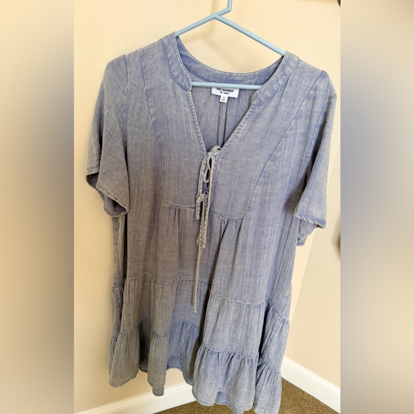 eesome Tops - Women's Denim Blue Tunic Dress- front tie
